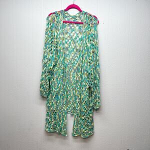 Womens Open Knit Long Length Cardigan Sweater Large Cottagecore Boho Gardencore